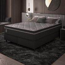 Cama Box Queen Preto E Colchão Queen Molas Ensacadas Individualmente Euro Pillow 158x198x71 Extra Sleep Umaflex