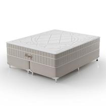 Cama Box Queen Royale com Colchão Queen Molas Ensacadas Bege e Branca Cama Box Queen Royale com Colchão Queen Molas Ensacadas Bege e Branca