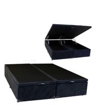 Cama Box Queen Size com Baú Bipartido Suede Preto, Blindado RC Cama Box Queen Size com Baú Bipartido Suede Preto, Blindado RC
