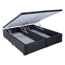 Cama Box Queen Size com Baú Mega Colchões material sintético Black com Pistão - 158x198 Cama Box Queen Size com Baú Mega Colchões material sintético Black com Pistão - 158x198