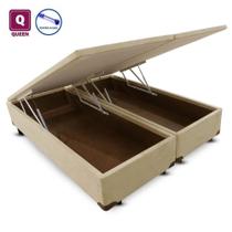 Cama Box QUEEN SIZE com Bau Pistão a gás bege Bipartido - A colchoes