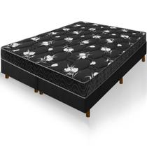 Cama Box Queen Size Preta Colchão Castelar Espuma D33 Bordado 158x198x57cm