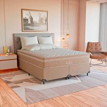 Cama Box Queen Suede Bege + Colchão Paris Molas Ensacadas