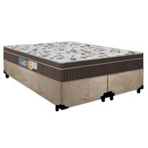 Cama Box Queen Suede Bipartido + Colchão Espuma Orthoface Polar 158x198x65cm - Suporta Até 120kg Por Pessoa Bege