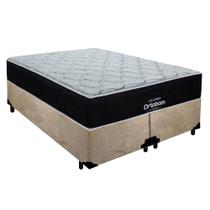 Cama Box Queen Suede + Colchão Airtech Molas Ensacadas Antares Ortobom Bege 158cm - Suporta Até 120kg Por Pessoa