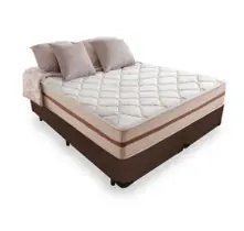 Cama Box Queen Tecido Sintético Marrom com Colchão Pillow Angel - Bello Box - Molas Ensacadas 62x158x198