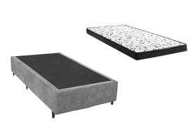 Cama Box Solteirão Cinza + Colchão Espuma D20 96x203x17