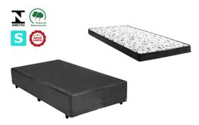 Cama Box Solteirão Cinza + Colchão Espuma D20 96x203x20