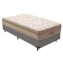 Cama Box Solteirão Cinza e Colchão Los Angeles Molas V-Tech