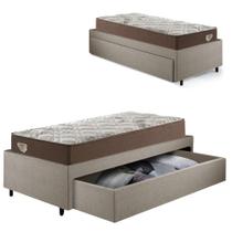 Cama Box Solteirão com Gaveta 88x188cm Revestida em Linho Bege com Colchão Relax Adorabile Ecoflex