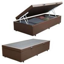 Cama Box Solteirão Marrom com Baú Sintético 96x203x40 Empório Mathias