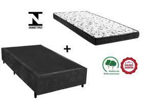 Cama Box Solteirão Preto Suede + Colchão Espuma D33 96x203x18