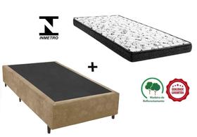 Cama Box Solteirão Suede Bege + Colchão Espuma D28 96x203x21
