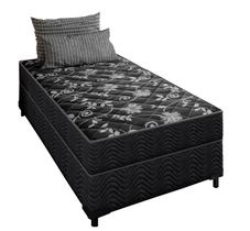 Cama Box Solteiro 88 Matelassê Onda Preto com Colchão Lisboa Espuma D28 Preto