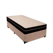 Cama Box Solteiro 88 Suede Bege com Colchão Paris - Molas Ensacadas Preto 66x88x188