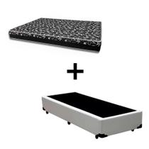 Cama Box Solteiro 88 - Tecido Sintético Branco com Colchão Belize Bello Box - D33 Preto 57x88x188