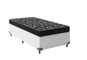 Cama Box Solteiro 88 Tecido Sintético Branco com Colchão Espuma D20 - Tampo Preto 12cm