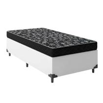 Cama Box Solteiro 88 Tecido Sintético Branco com Colchão Espuma D20 - Tampo Preto 12cm Cama Box Solteiro 88 Tecido Sintético Branco com Colchão Espuma D20 - Tampo Preto 12cm