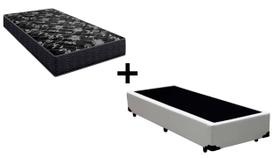 Cama Box Solteiro 88 Tecido Sintético Branco com Colchão Lisboa Espuma D28 Preto