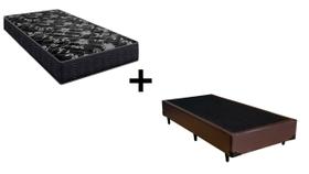 Cama Box Solteiro 88 Tecido Sintético Marrom com Colchão Lisboa Espuma D28 Preto