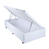 Cama Box Solteiro Americano com Baú Mega Colchões material sintético Branco com Pistão - 096x203