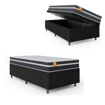Cama Box Solteiro Baú Colchão Preto