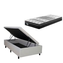 Cama Box Solteiro Baú Reforçada Areia 88x188 + Colchão Gran Sleep Molas Verticoil