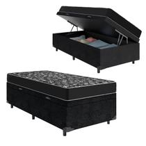 Cama Box Solteiro Baú Suede Preto + Colchão D23