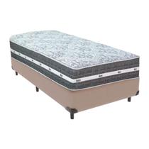 Cama Box Solteiro Bege + Colchão Black Graphite 27 Molas Ensacadas Anjos Cama Box Solteiro Bege + Colchão Black Graphite 27 Molas Ensacadas Anjos