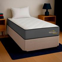 Cama Box Solteiro Bege+Colchão Esmeralda Molas PoliConfort