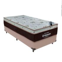 Cama Box Solteiro Bege e Colchão Sleep King Molas Ensacadas Ortobom