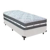 Cama Box Solteiro Branco + Colchão Black Graphite 27 Molas Ensacadas Anjos
