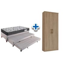 Cama Box Solteiro c/ 2 Aux + Armário Multiuso Margarida Rústico