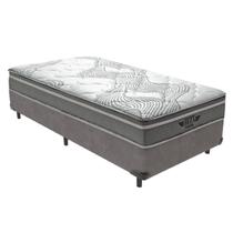 Cama Box Solteiro Cinza Colchão Ibiza Molas V-Tech Solteiro