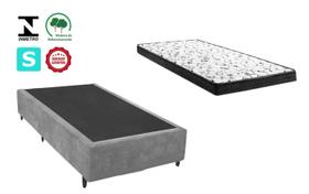 Cama Box Solteiro Cinza Suede + Colchão Espuma D33 78x188x14 - Mestre dos Colchões