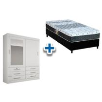 Cama Box Solteiro + Colchão Class Castor + Guarda Roupa Sonare Branco