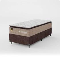 Cama Box Solteiro + Colchão Comfort Class Pillow Top 88x188 Bege/suede Marrom Cama Box Solteiro + Colchão Comfort Class Pillow Top 88x188 Bege/suede Marrom