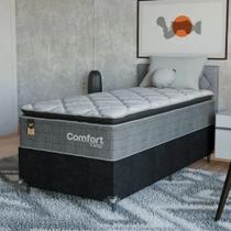Cama Box Solteiro Colchão Comfort Class Pillow Top 88x188 Cinza suede Preto Cama Box Solteiro Colchão Comfort Class Pillow Top 88x188 Cinza suede Preto