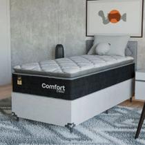 Cama Box Solteiro + Colchão Comfort Class Pillow Top 88x188 Preto/suede Branco