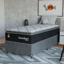 Cama Box Solteiro + Colchão Comfort Class Pillow Top 88x188 Preto/suede Cinza