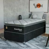 Cama Box Solteiro + Colchão Comfort Class Pillow Top 88x188 Preto/suede Preto