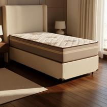 Cama Box Solteiro + Colchão D33 Millenium One Face Bege 88x188x58cm - Suporta até 120Kg Por Pessoa