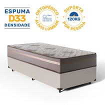 Cama Box Solteiro + Colchão D33 Millenium One Face Bege 88x188x58cm - Suporta até 120Kg Por Pessoa