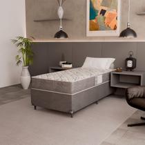 Cama Box Solteiro + Colchão D33 One Face - 56x88x188cm - Suede Cinza