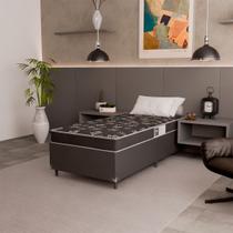 Cama Box Solteiro + Colchão Espuma D20 - 51x88x188cm - Couro Preto - e-Shop Casa Cama Box Solteiro + Colchão Espuma D20 - 51x88x188cm - Couro Preto - e-Shop Casa