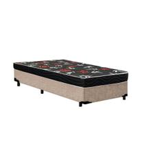 Cama Box Solteiro Colchão Espuma D23 Oriental Preto Ducci + Box Suede Bege (52x78x188)