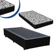 Cama Box Solteiro Colchão Espuma D33 Bordado + Box Preta 53x88x188