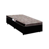 Cama Box Solteiro Colchão Espuma D33 Bordado + Box Sintético Preto Serra Negra 53x88x188