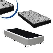 Cama Box Solteiro+ Colchão Espuma D33 Bordado Sintético Branco 41x78x188