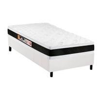 Cama Box Solteiro: Colchão Espuma D45 Castor Black e White AIR Double Face + Base CRC Courano White(88x188)